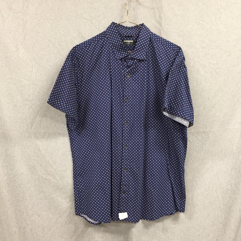 Express Mens XL Blue Short Sleeve Button Down Shirt Cotton Casual